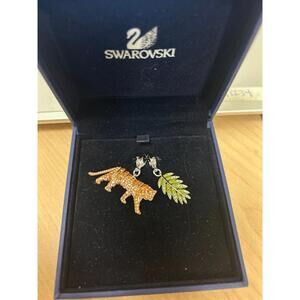 Swarovski Tiger and Palm Leaf Charm with Necklace Cord. New in Gift box